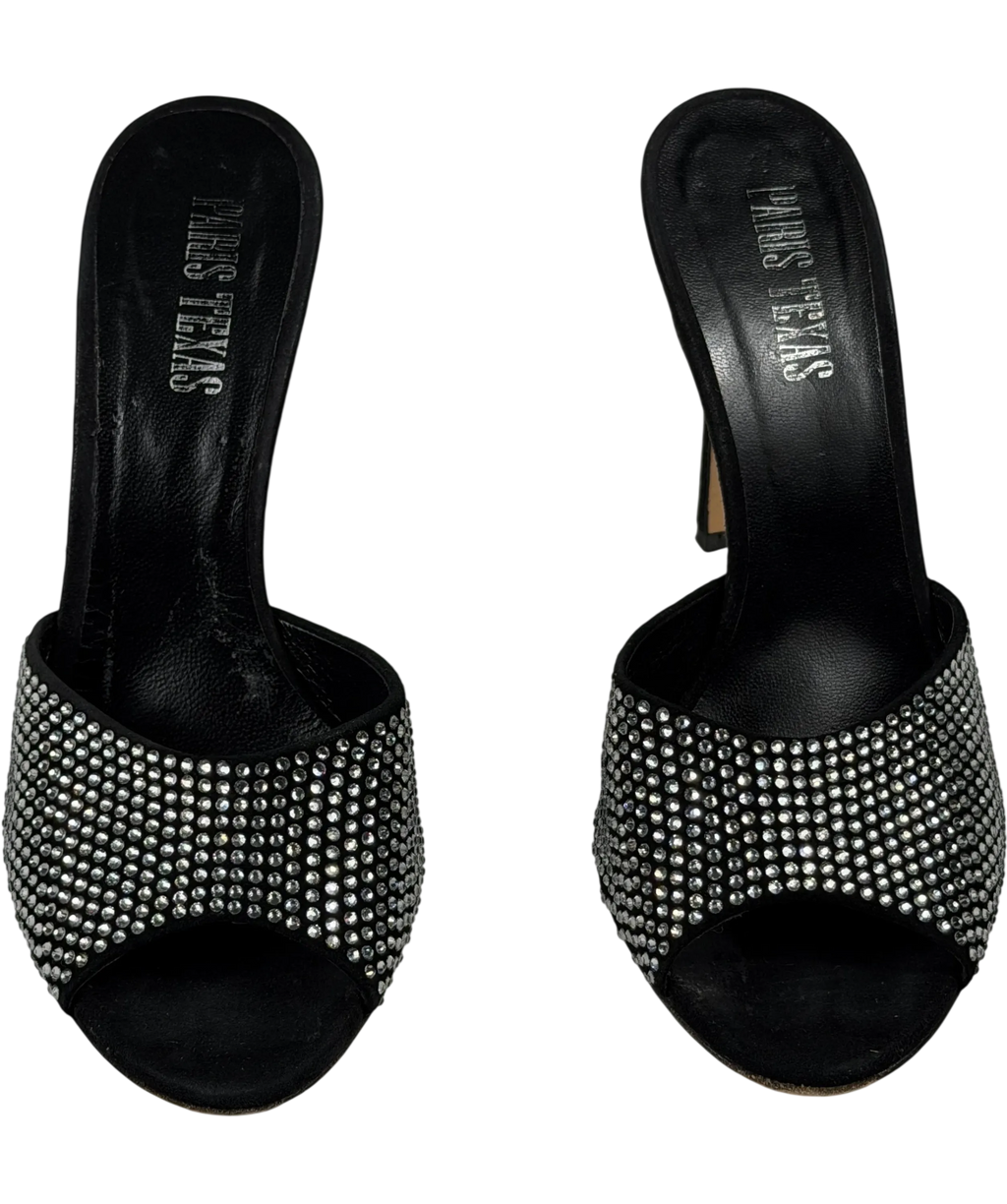 PARIS TEXAS Holly Crystal-embellished Suede Stiletto Mules In Black UK 5 EU 38