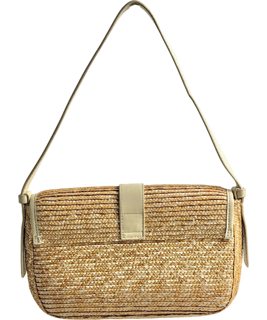 Arket Rectangular Straw & Leather Bag, Cream & Natural