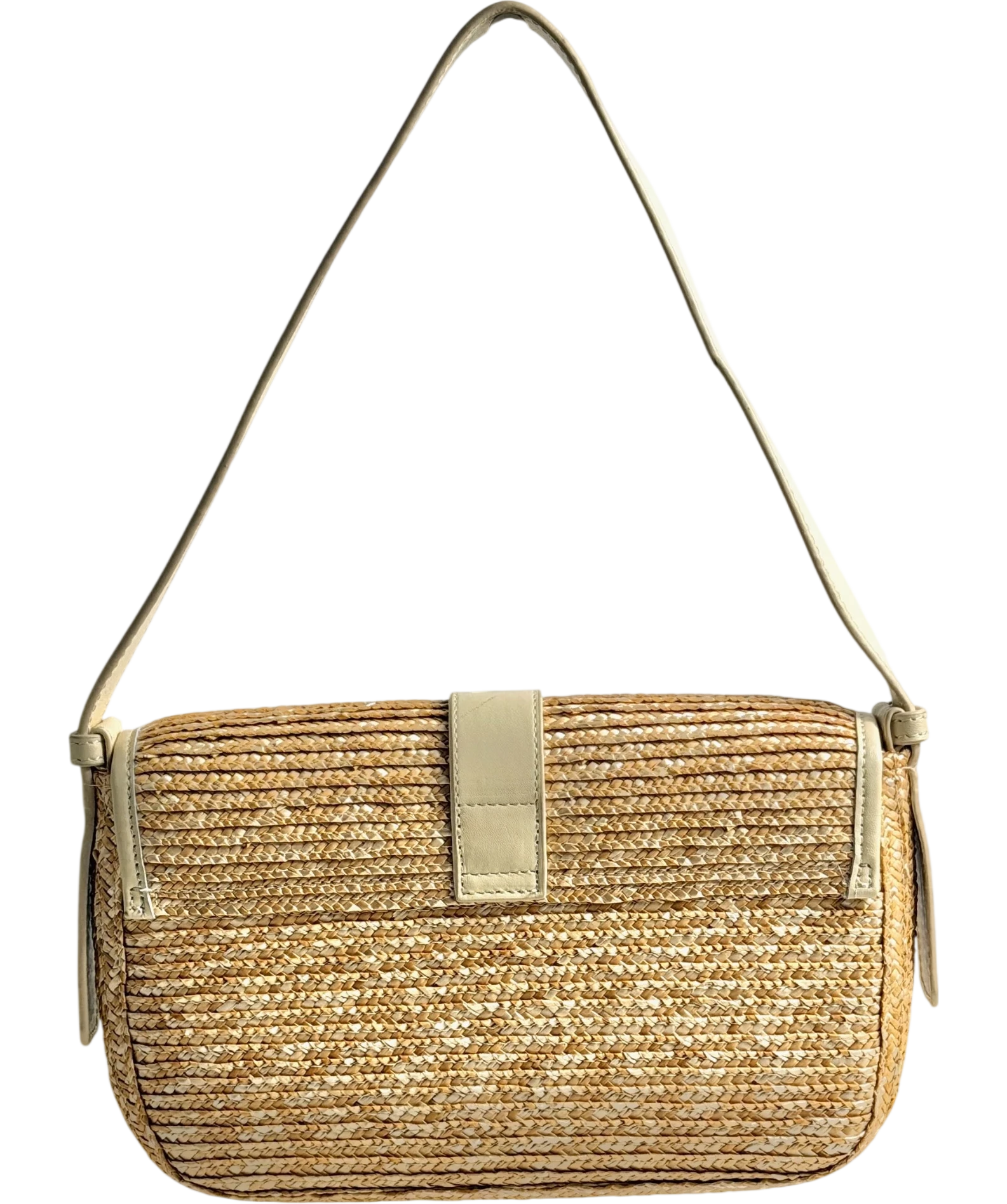 Arket Rectangular Straw & Leather Bag, Cream & Natural