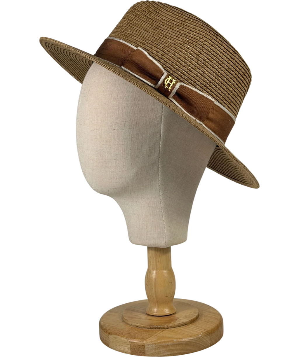 HOLLAND COOPER Francesca Hat Camel Beige Latte Bow With Gold Logo UK S