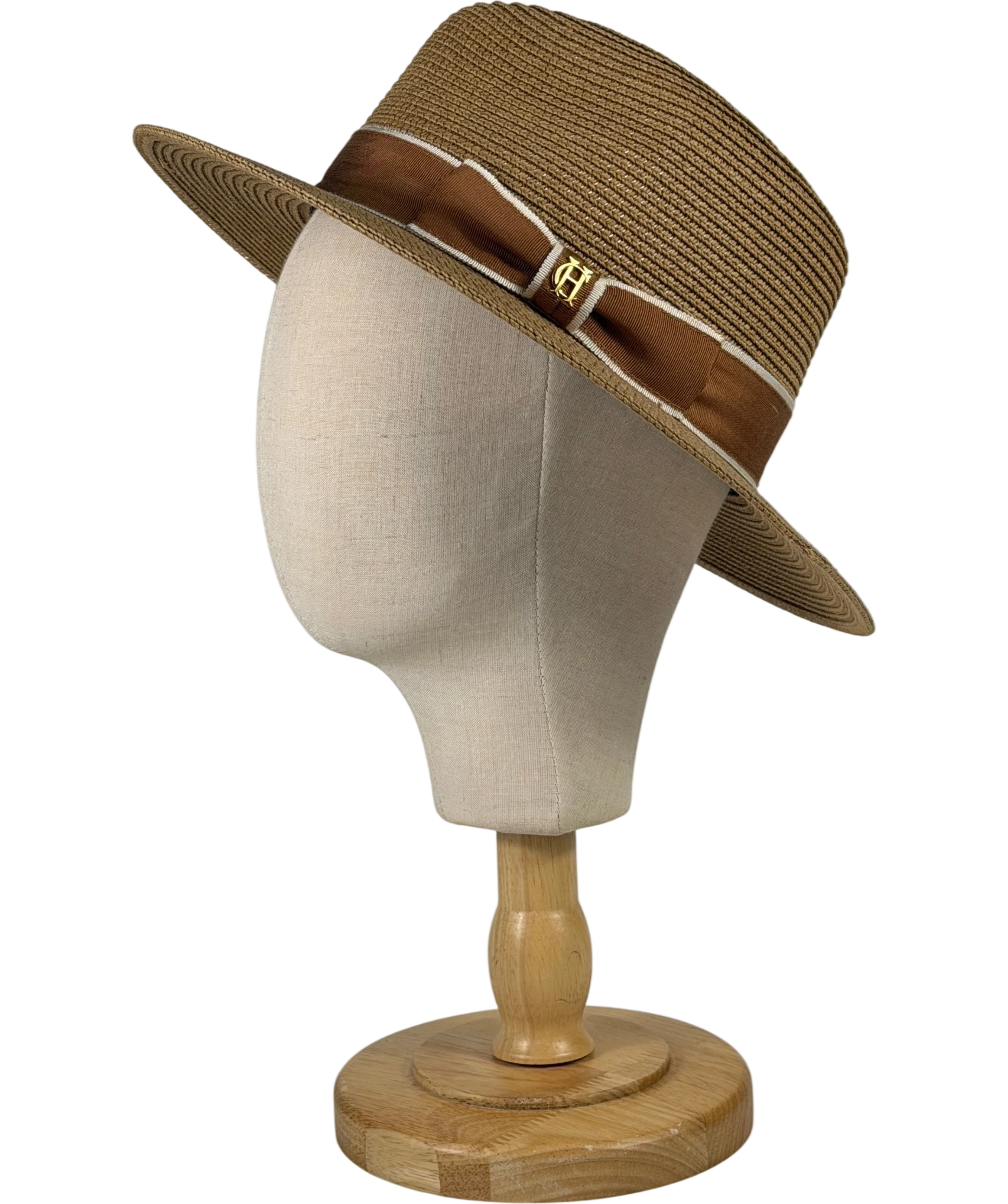 HOLLAND COOPER Francesca Hat Camel Beige Latte Bow With Gold Logo UK S