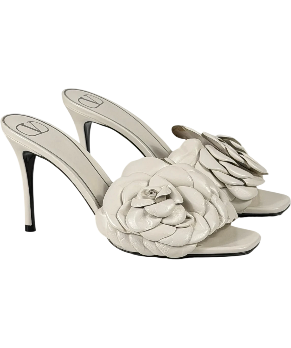 VALENTINO GARAVANI Cream Atelier 03 Rose Edition 90 Leather Mules In Avorio UK 5 EU 38