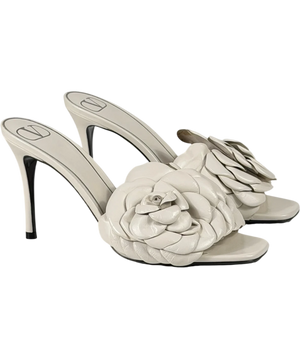 VALENTINO GARAVANI Cream Atelier 03 Rose Edition 90 Leather Mules In Avorio UK 5 EU 38