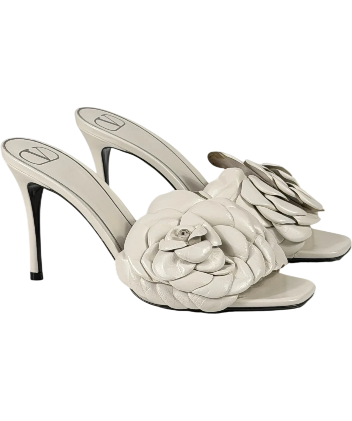 VALENTINO GARAVANI Cream Atelier 03 Rose Edition 90 Leather Mules In Avorio UK 5 EU 38