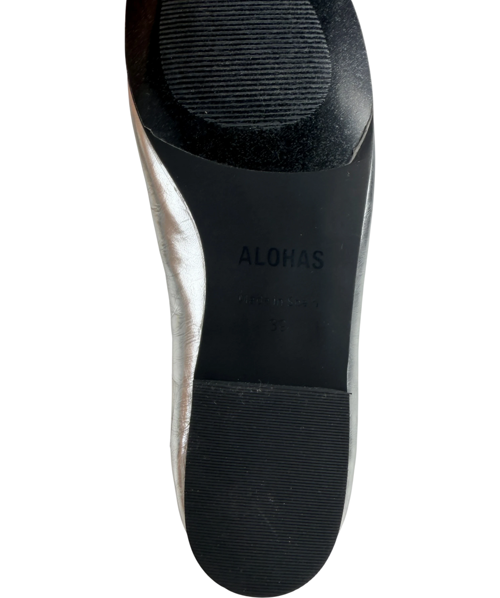 alohas Rosalind Shimmer Metallic Silver Leather Ballet Flats UK 6 EU 39