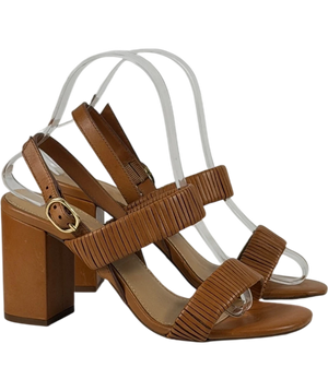 Phase Eight Brown Leather Block Heel Sandals Tan UK 5 EU 38