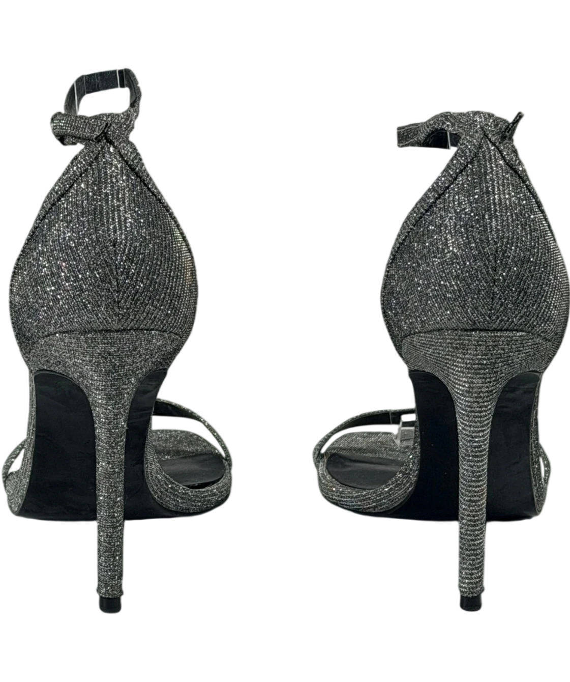 MANGO Metallic Silver Glitter Ankle-strap Stiletto Sandals UK 6 EU 39