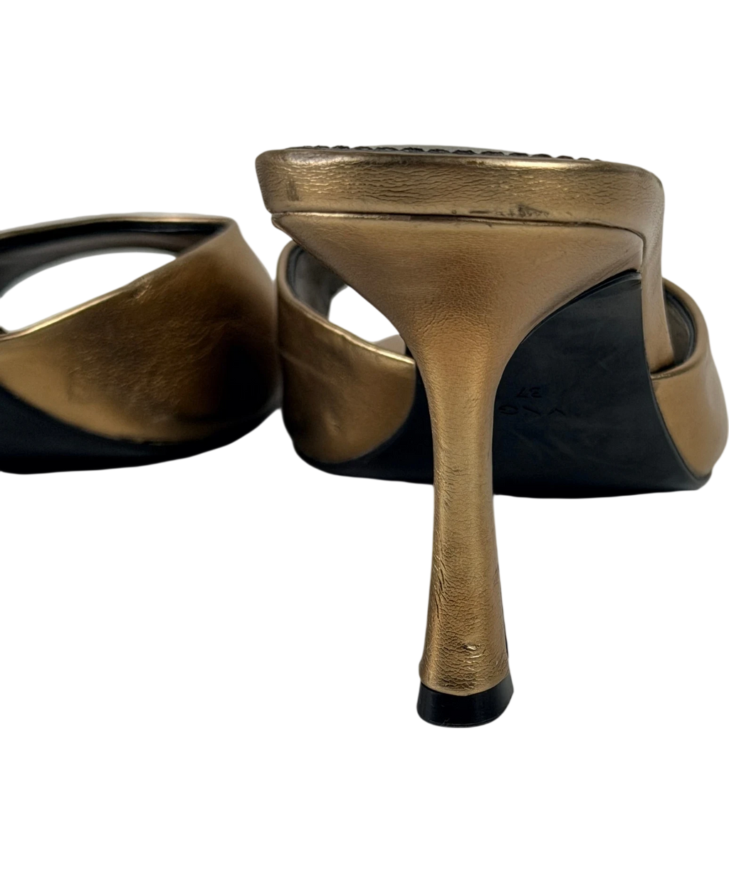 MANGO Pepic Gold Metallic Pointed Heeled Mules UK 4 EU 37