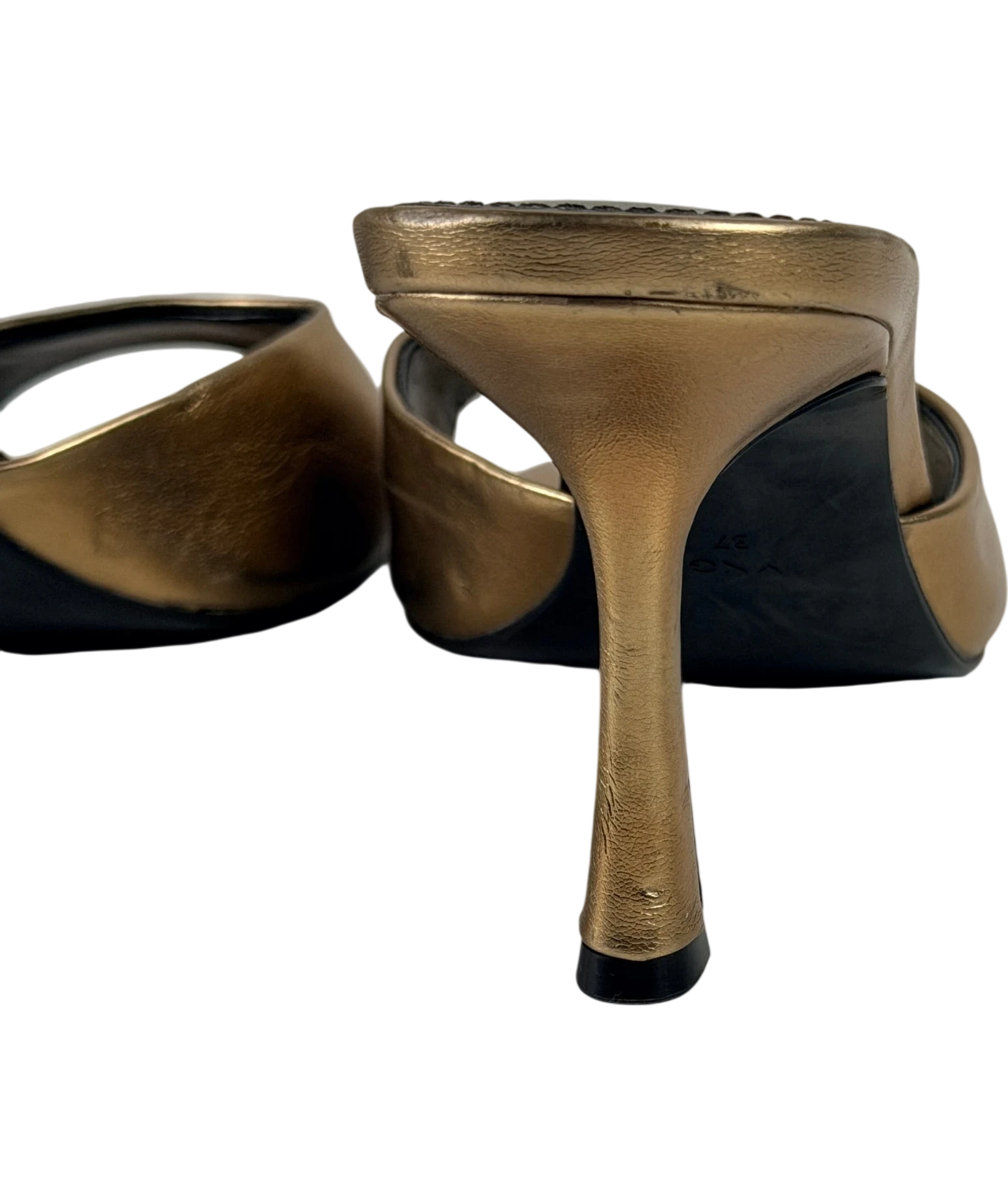 MANGO Pepic Gold Metallic Pointed Heeled Mules UK 4 EU 37