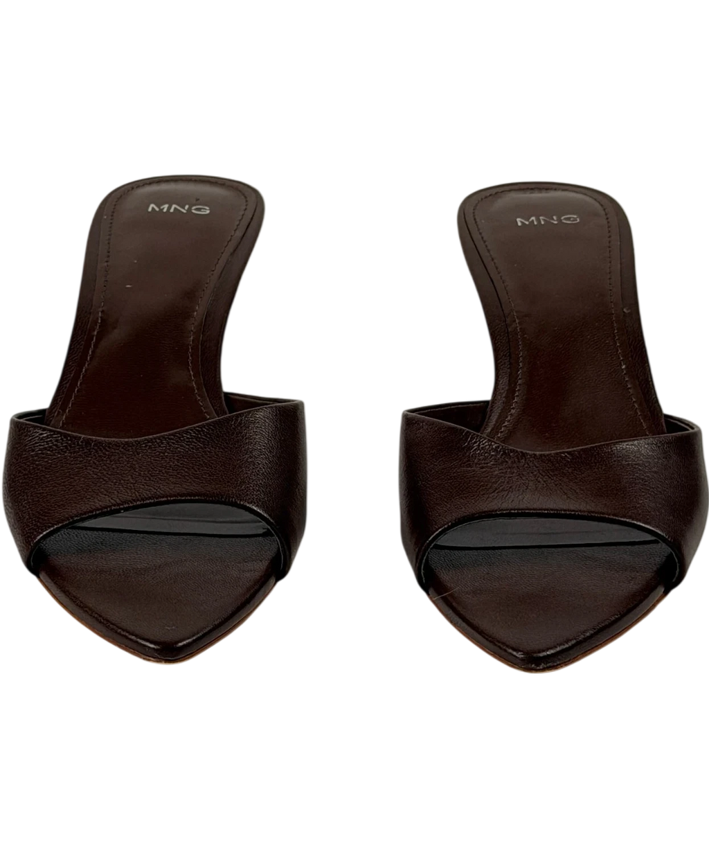 MANGO Brown Textured Kitten Heel Mules UK 5 EU 38