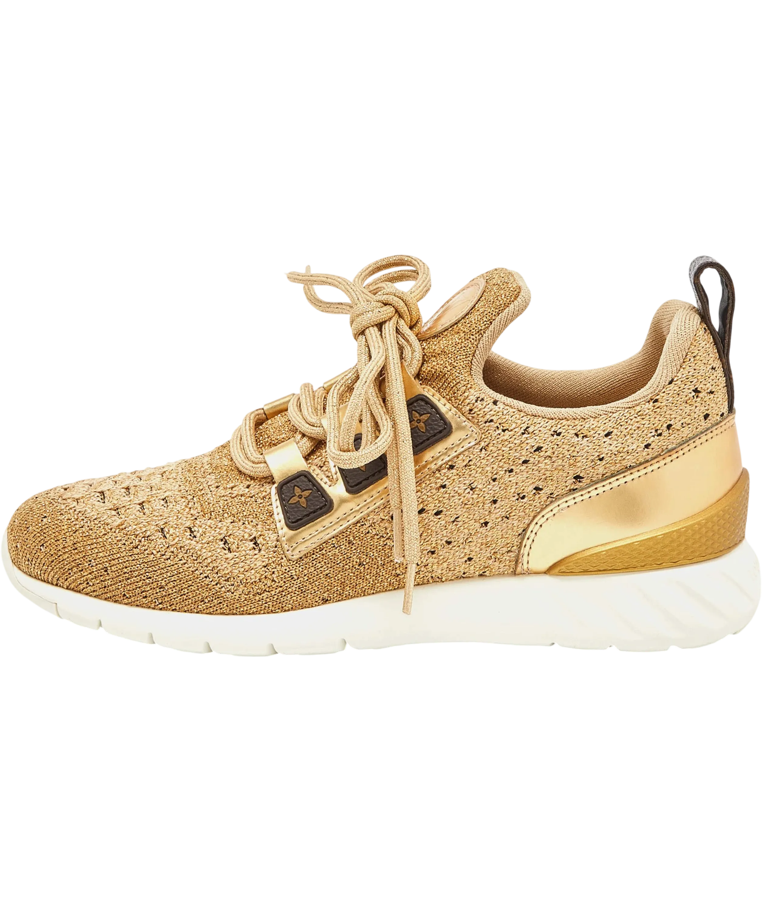 LOUIS VUITTON Gold Metallic Lurex Knit Aftergame Low Top Trainers UK 3 EU 36