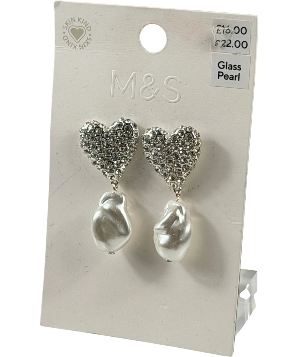 M&S Metallic Collection Skin Kind Diamante Heart Glass Pearl Drop Earrings One Size