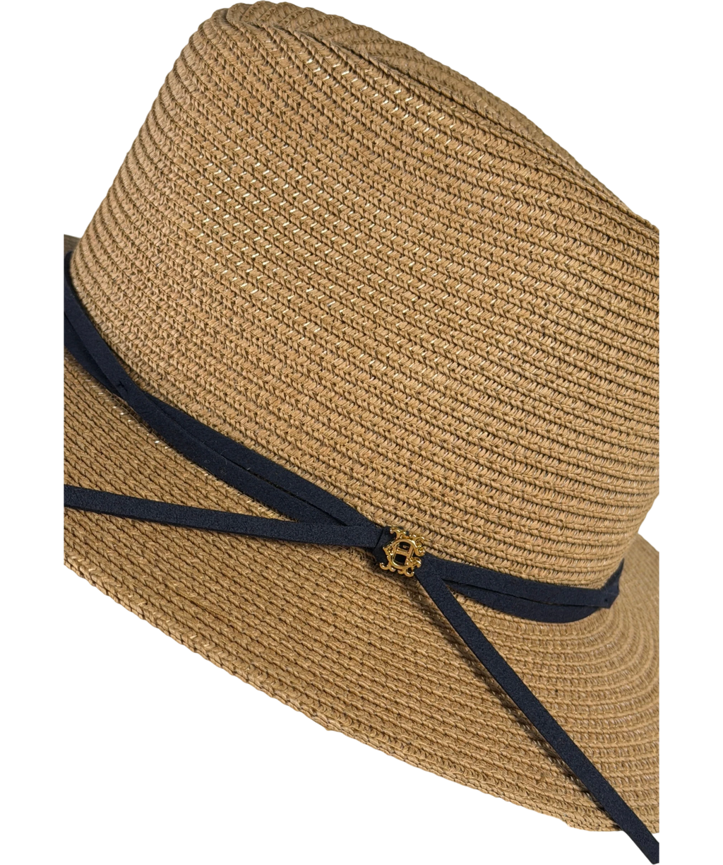 HOLLAND COOPER Francesca Hat Camel / Navy Blue With Gold Logo UK S