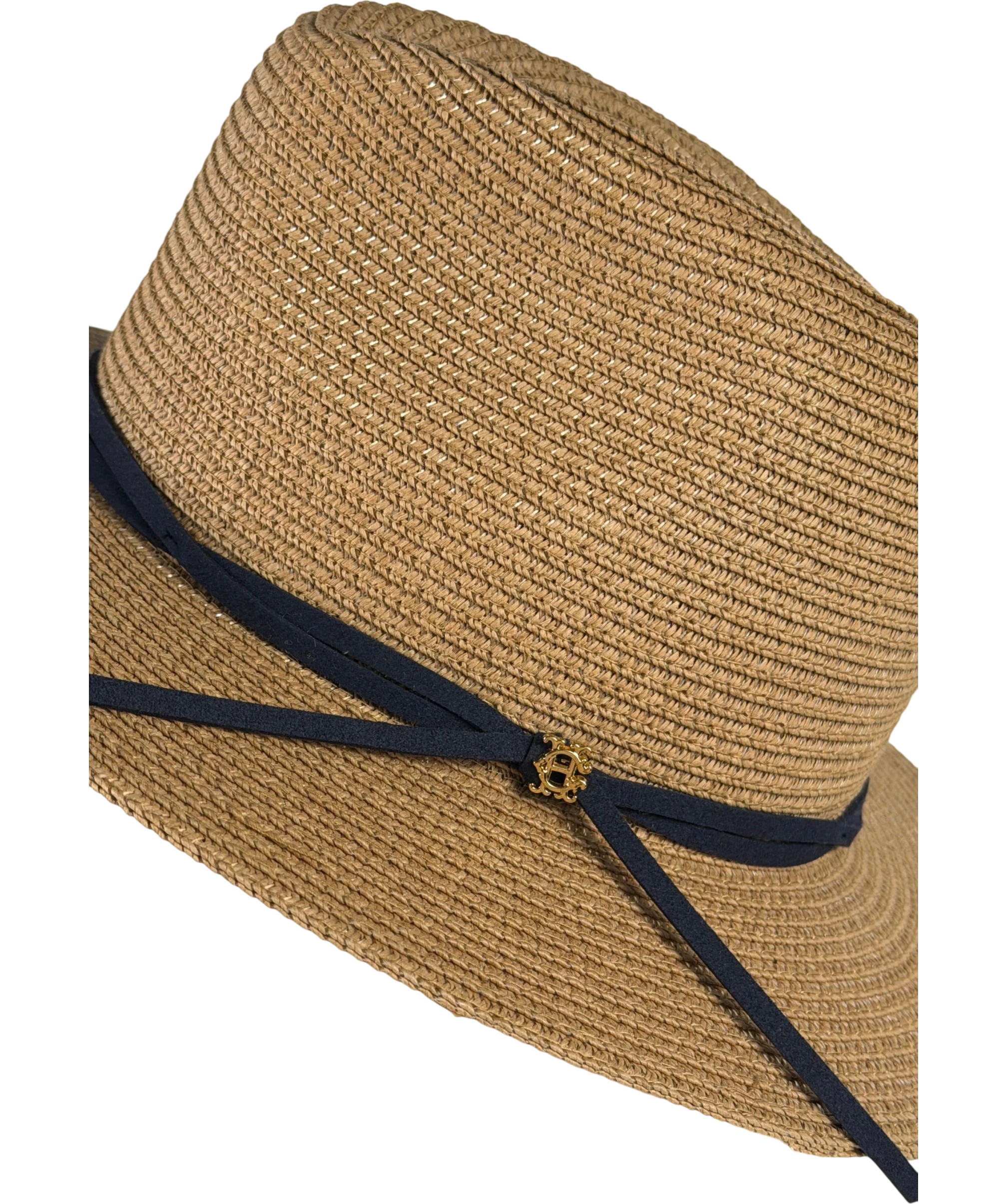 HOLLAND COOPER Francesca Hat Camel / Navy Blue With Gold Logo UK S
