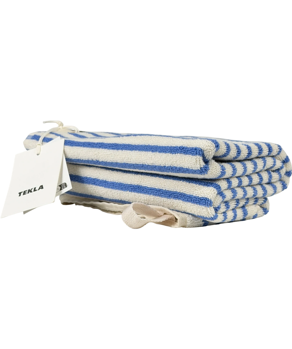 TEKLA Blue Coastal Stripes Terry Beach Towel