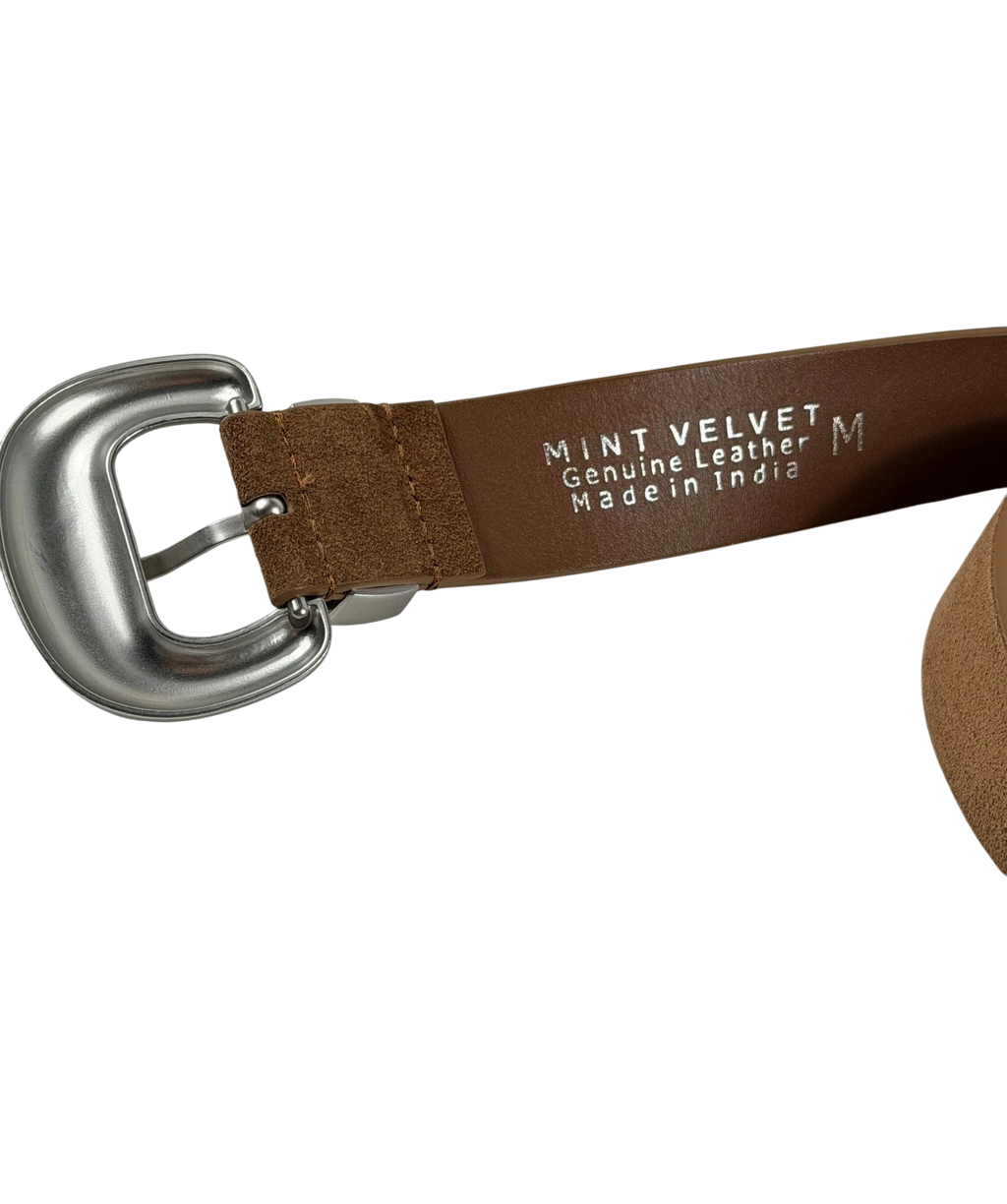 Mint Velvet Statement Buckle Suede Belt Brown UK M