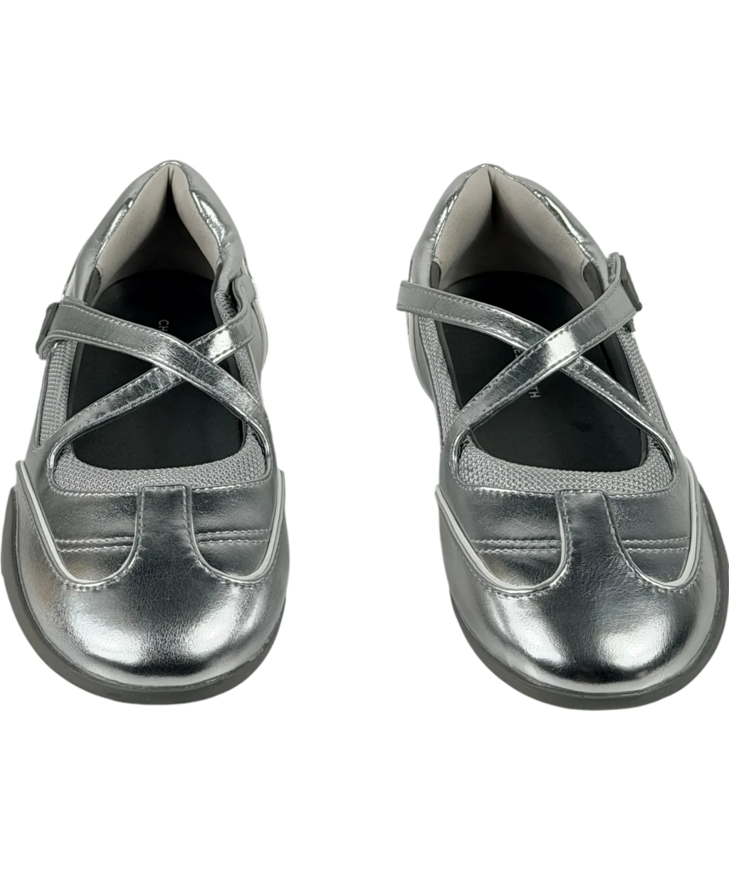 Charles & Keith Charles And Keith Mika Crossover Mary Jane Sneakers In Metallic Silver UK 4 EU 37