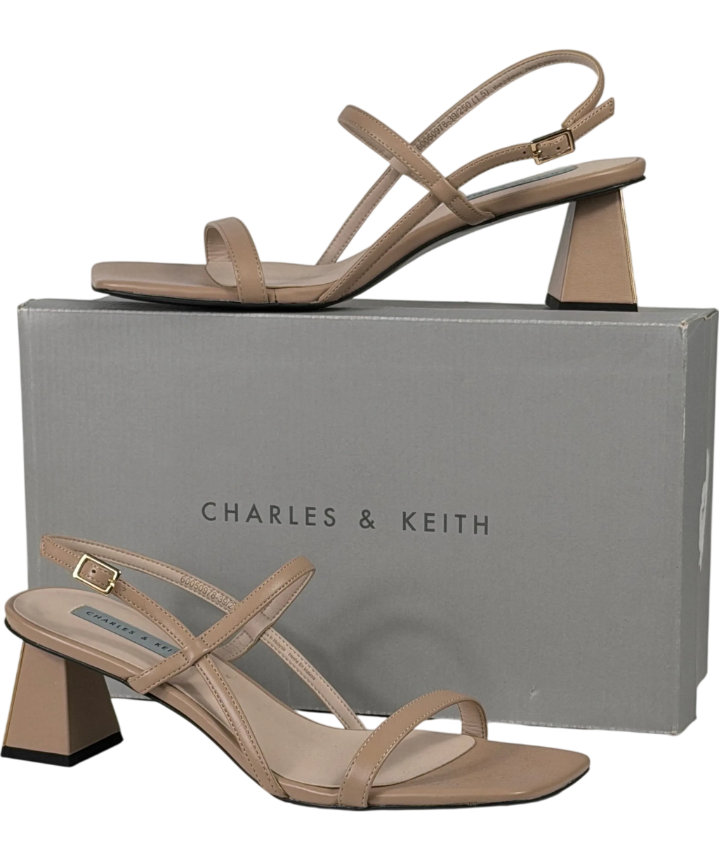 Charles & Keith Strappy Block Heel Slingback Sandals In Beige UK 6 EU 39