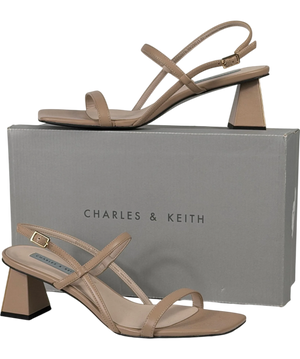 Charles & Keith Strappy Block Heel Slingback Sandals In Beige UK 6 EU 39