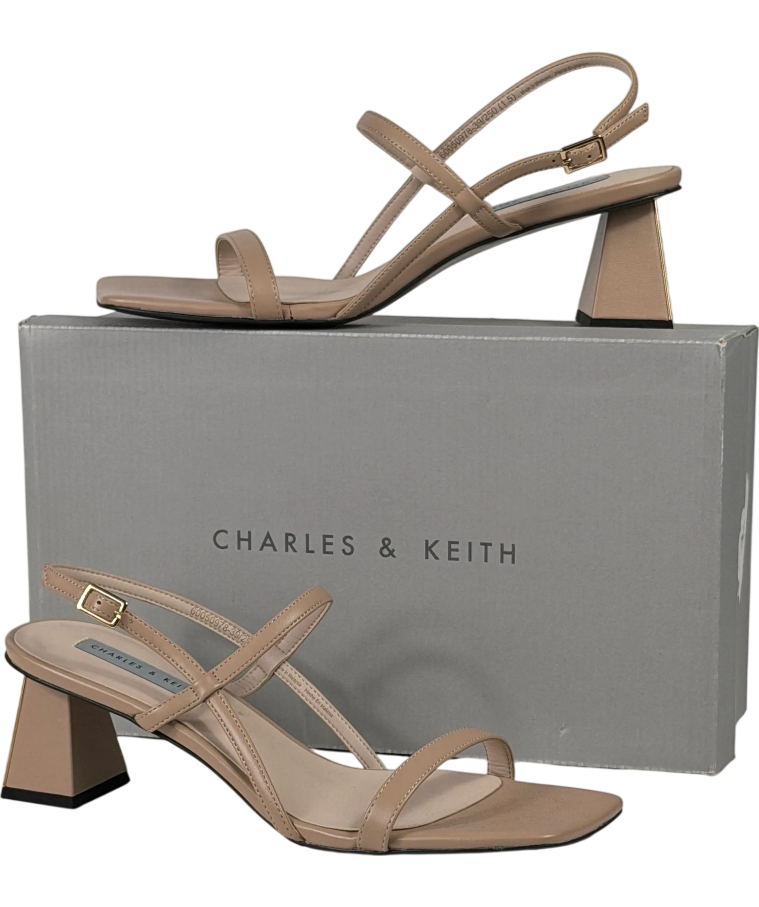 Charles & Keith Strappy Block Heel Slingback Sandals In Beige UK 6 EU 39