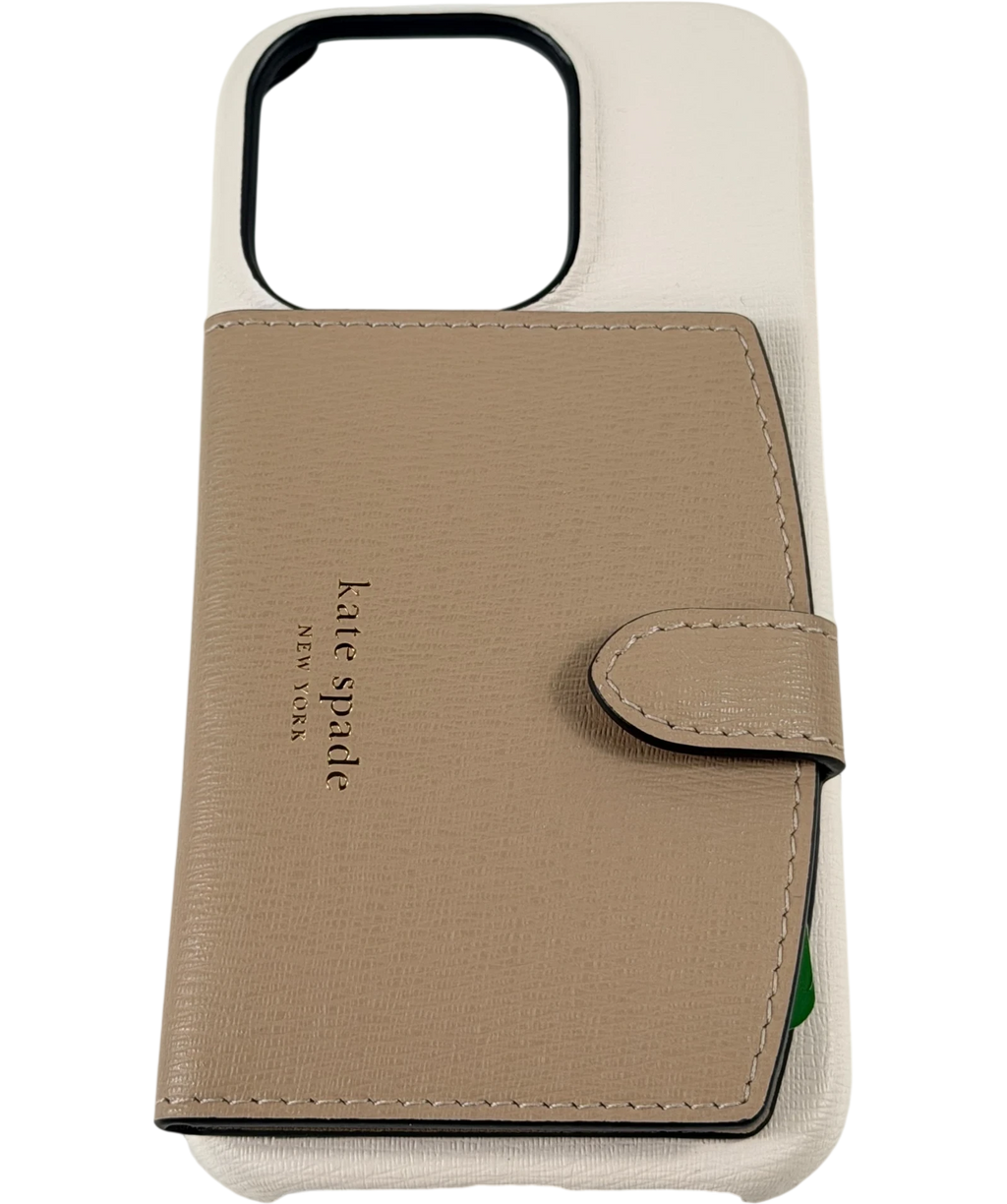 KATE SPADE New York Beige Colorblocked Pebble Leather Iphone 15 Pro Cardholder Case One Size