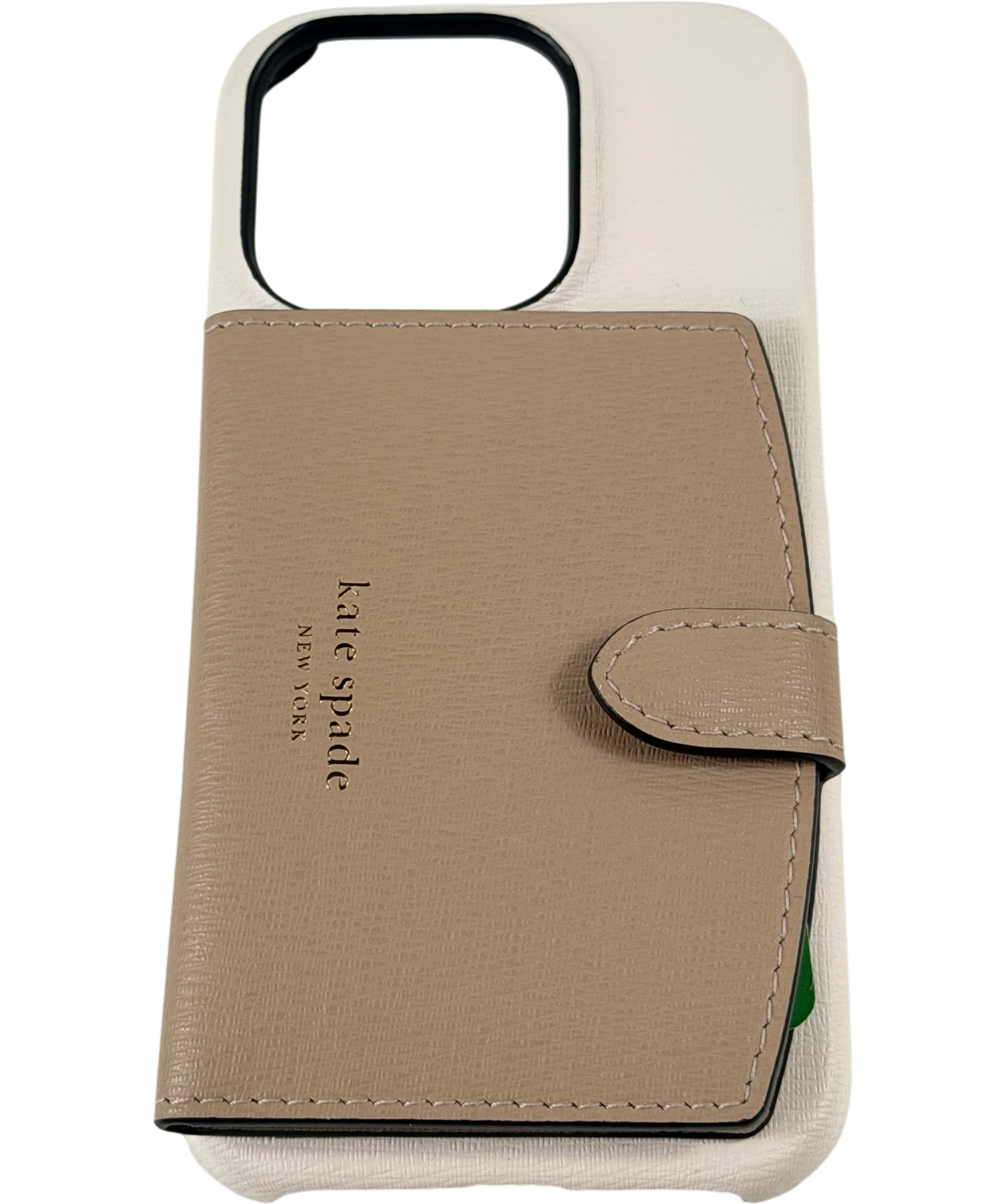 KATE SPADE New York Beige Colorblocked Pebble Leather Iphone 15 Pro Cardholder Case One Size