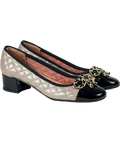 VARIO Quilted Block Heel Pumps In Taupe And Black UK 4 EU 37