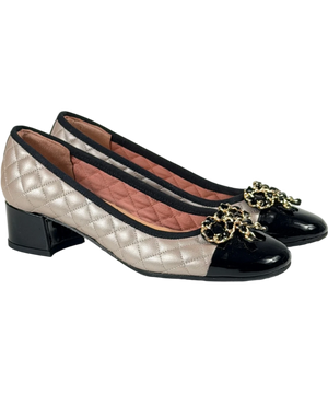 VARIO Quilted Block Heel Pumps In Taupe And Black UK 4 EU 37