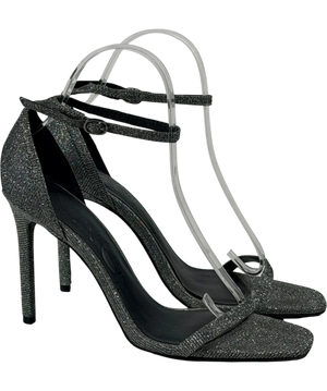 MANGO Metallic Silver Glitter Ankle-strap Stiletto Sandals UK 6 EU 39