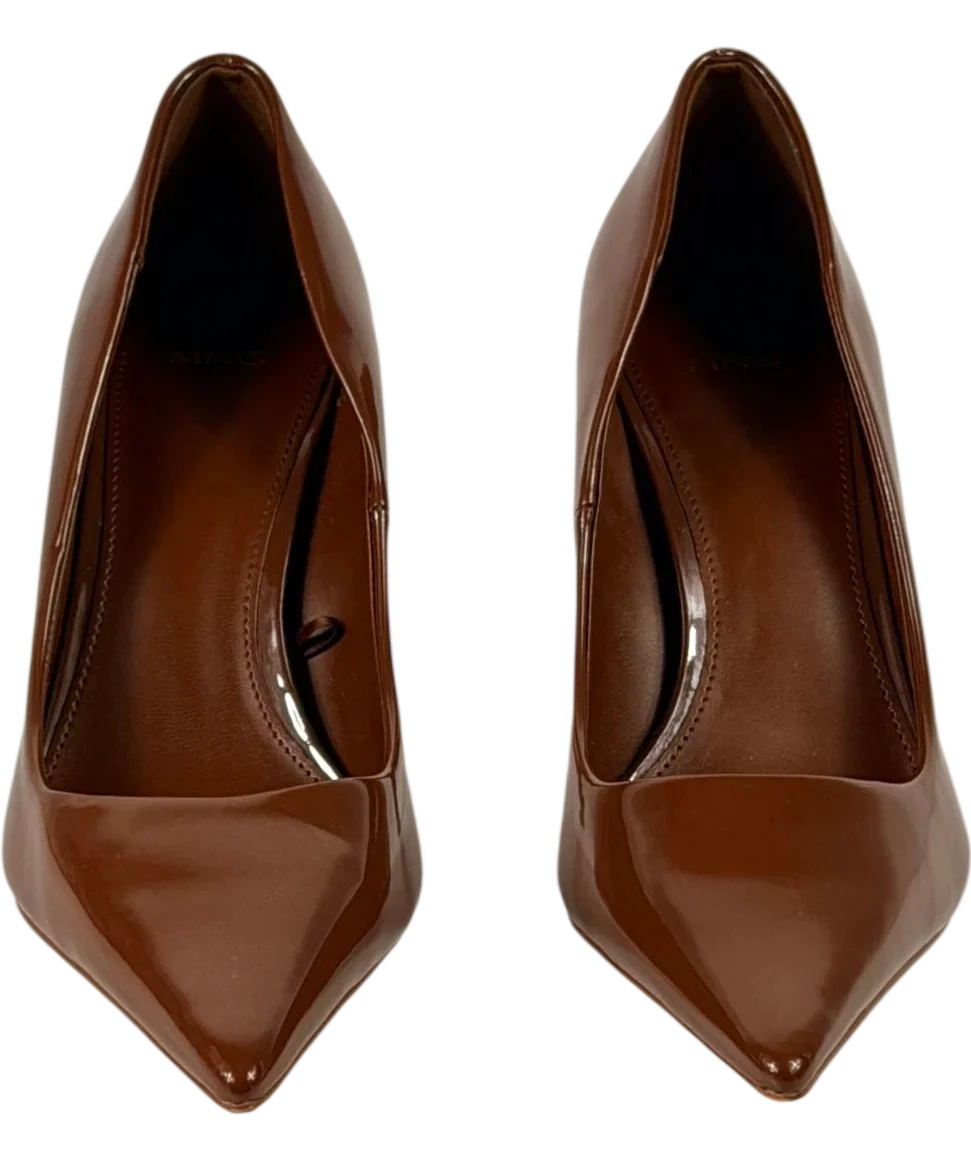 MANGO Patent Stiletto Heel Pumps In Terracotta Brown UK 5 EU 38