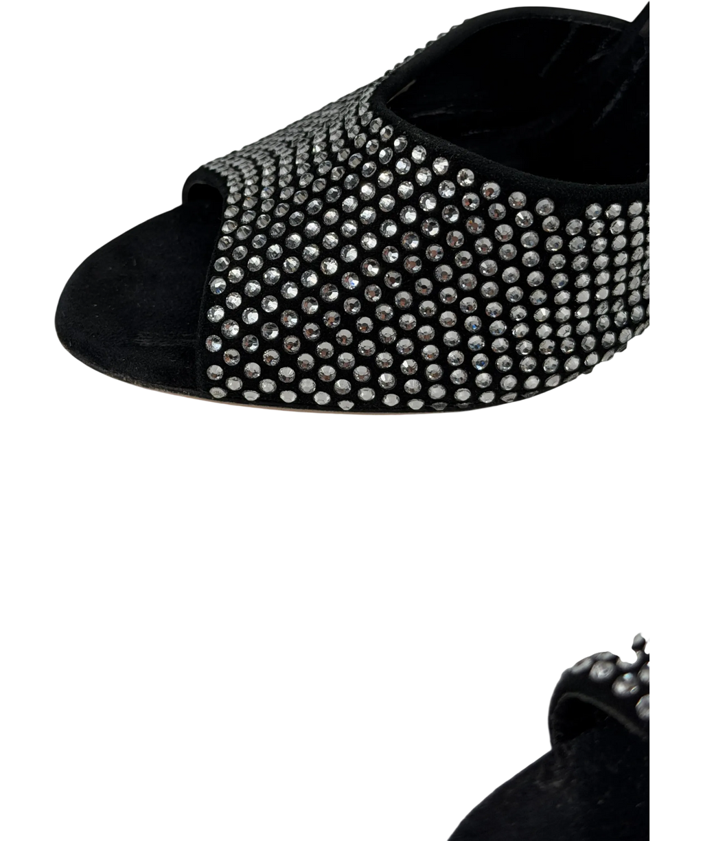 PARIS TEXAS Holly Crystal-embellished Suede Stiletto Mules In Black UK 5 EU 38