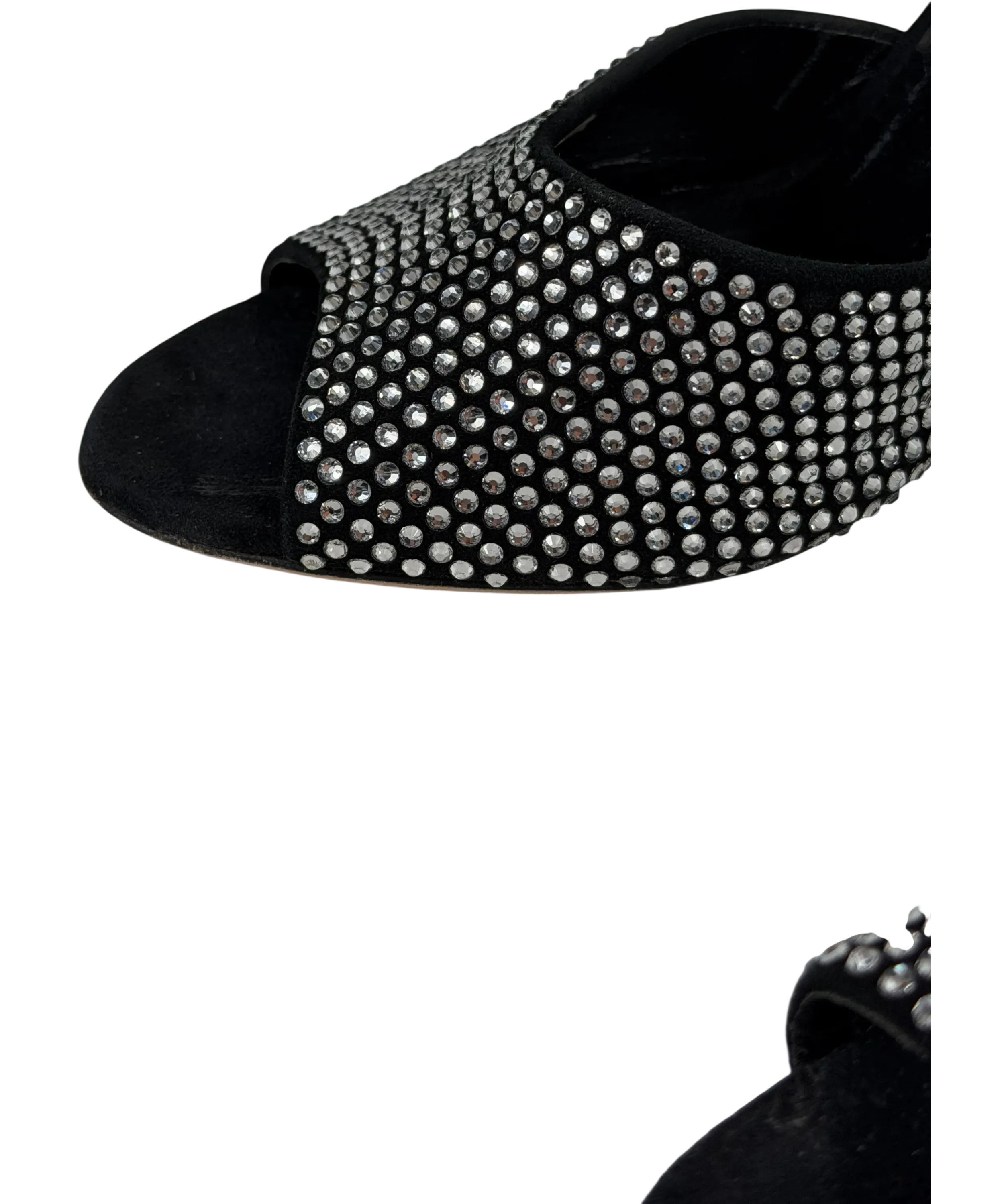 PARIS TEXAS Holly Crystal-embellished Suede Stiletto Mules In Black UK 5 EU 38