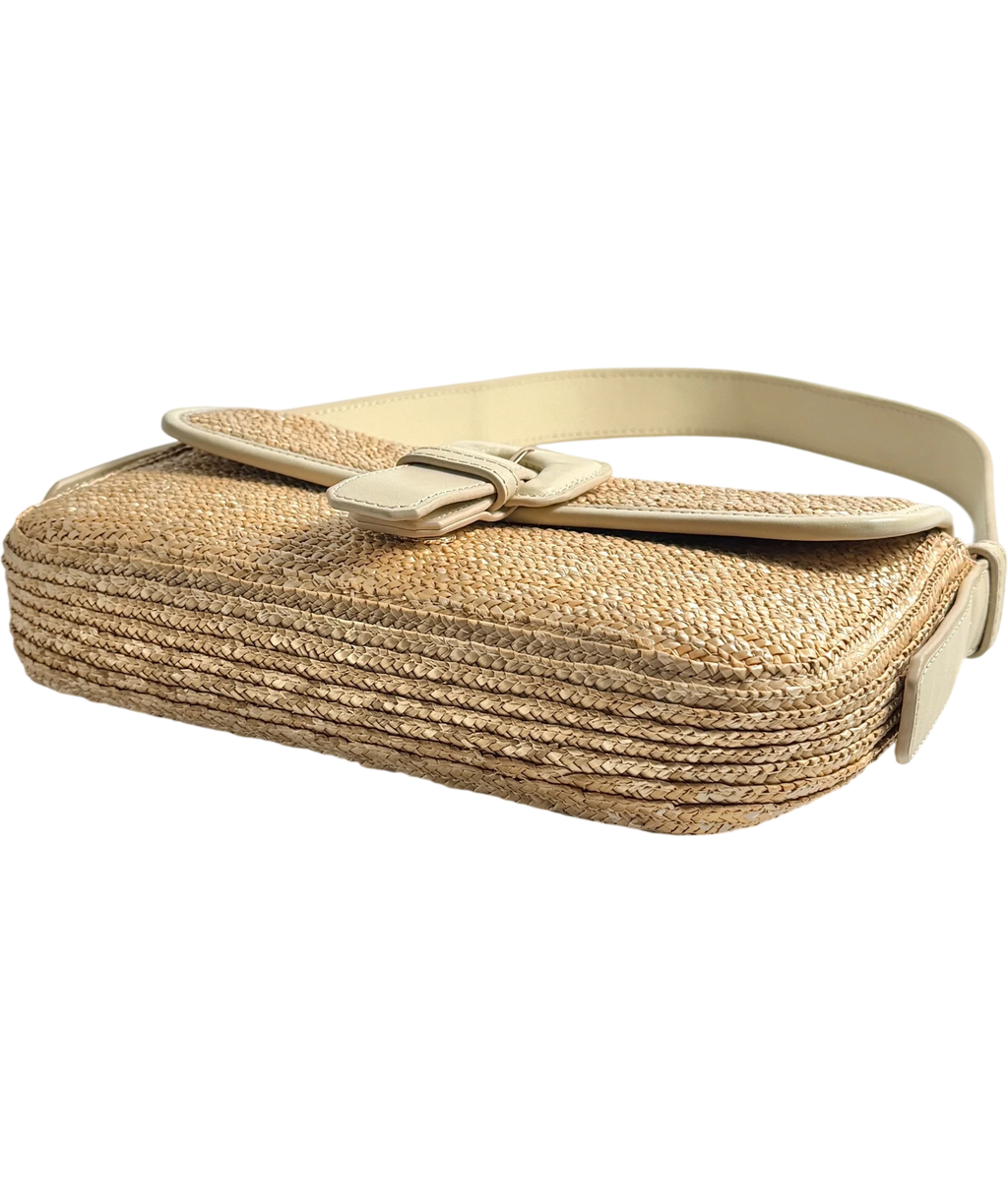 Arket Rectangular Straw & Leather Bag, Cream & Natural