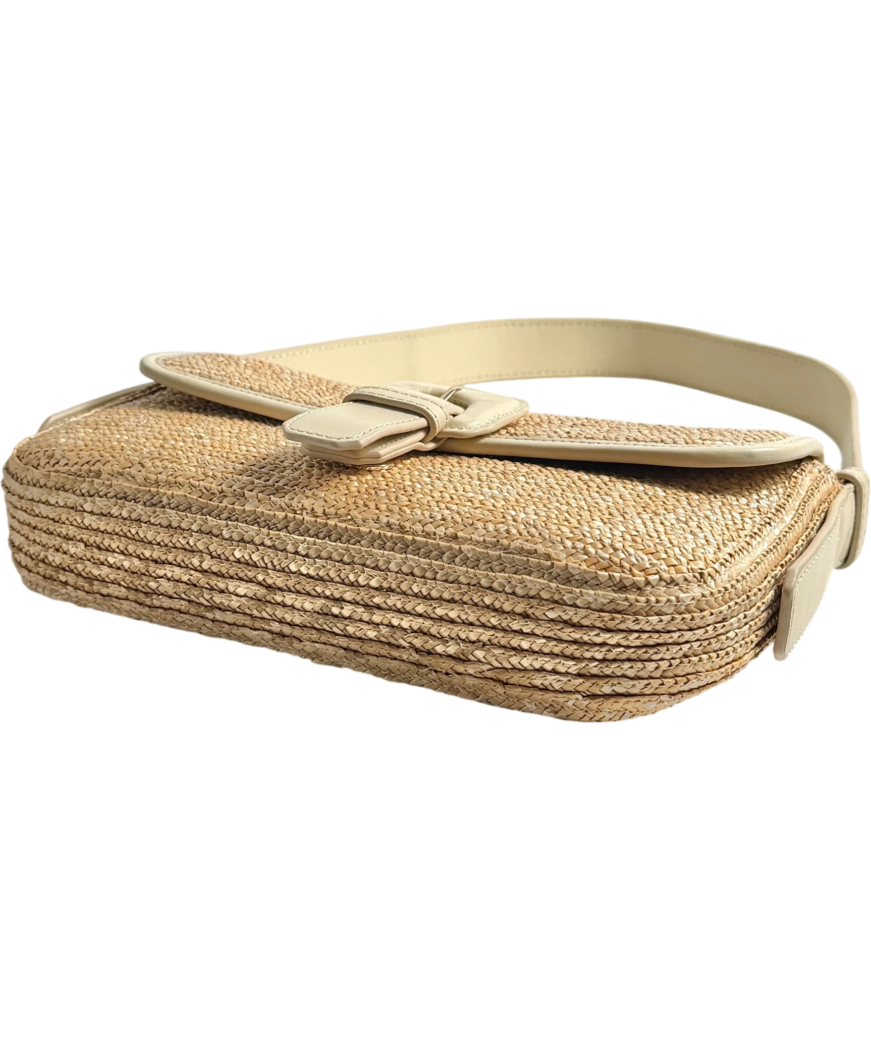 Arket Rectangular Straw & Leather Bag, Cream & Natural