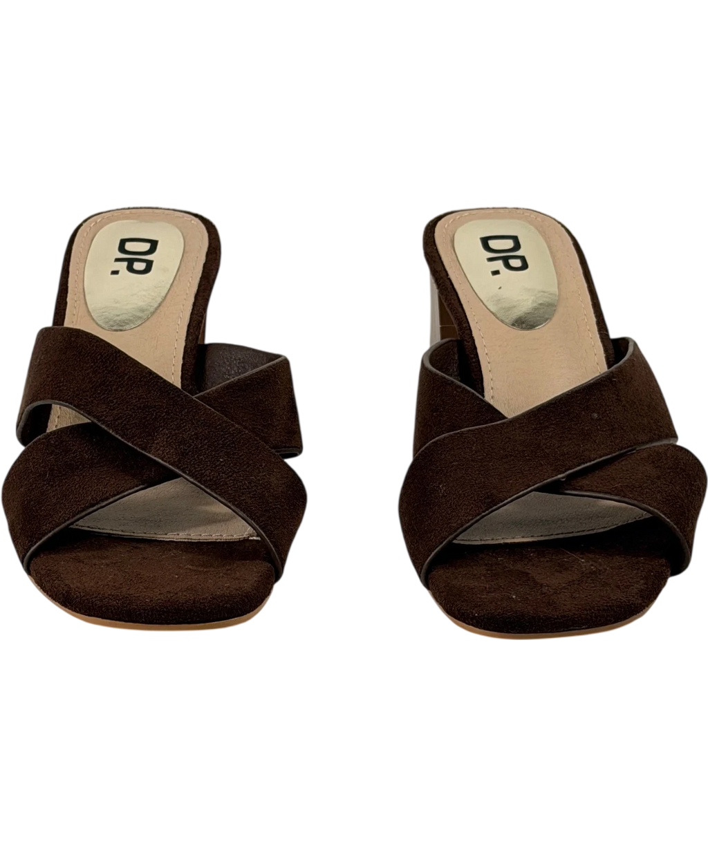 dorothy perkins Brown Suede Cross Strap Heeled Mules UK 5 EU 38
