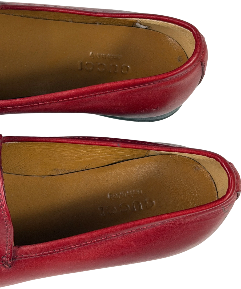 GUCCI Red Leather Jordaan Gold Horsebit Loafers UK 2 EU 35