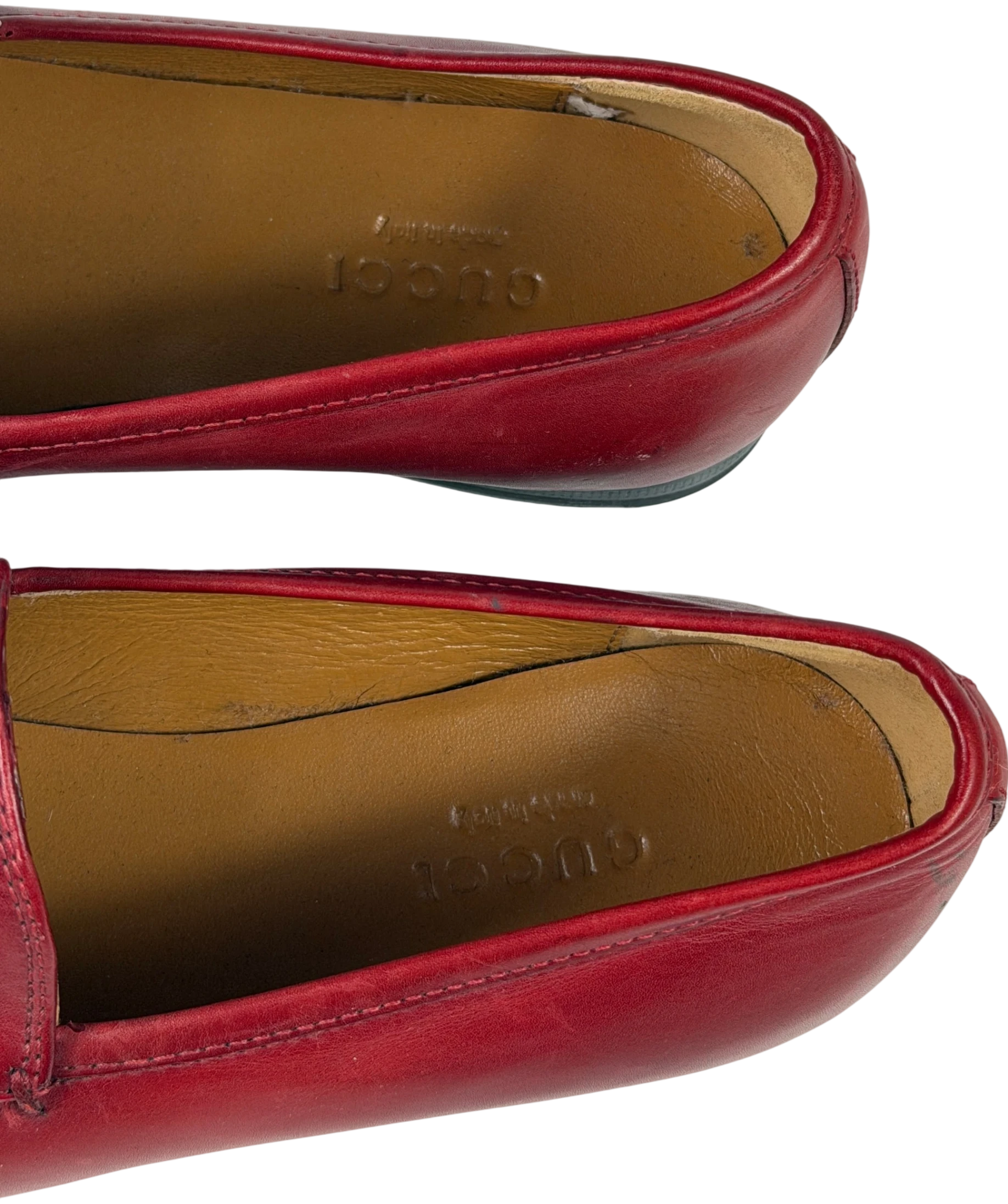 GUCCI Red Leather Jordaan Gold Horsebit Loafers UK 2 EU 35