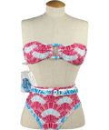 PAOLITA Multicoloured Pink Fan Print Bandeau Belted Bikini Set UK S