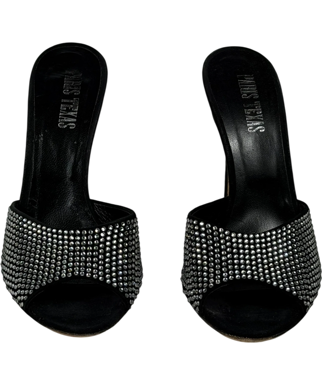 PARIS TEXAS Holly Crystal-embellished Suede Stiletto Mules In Black UK 5 EU 38