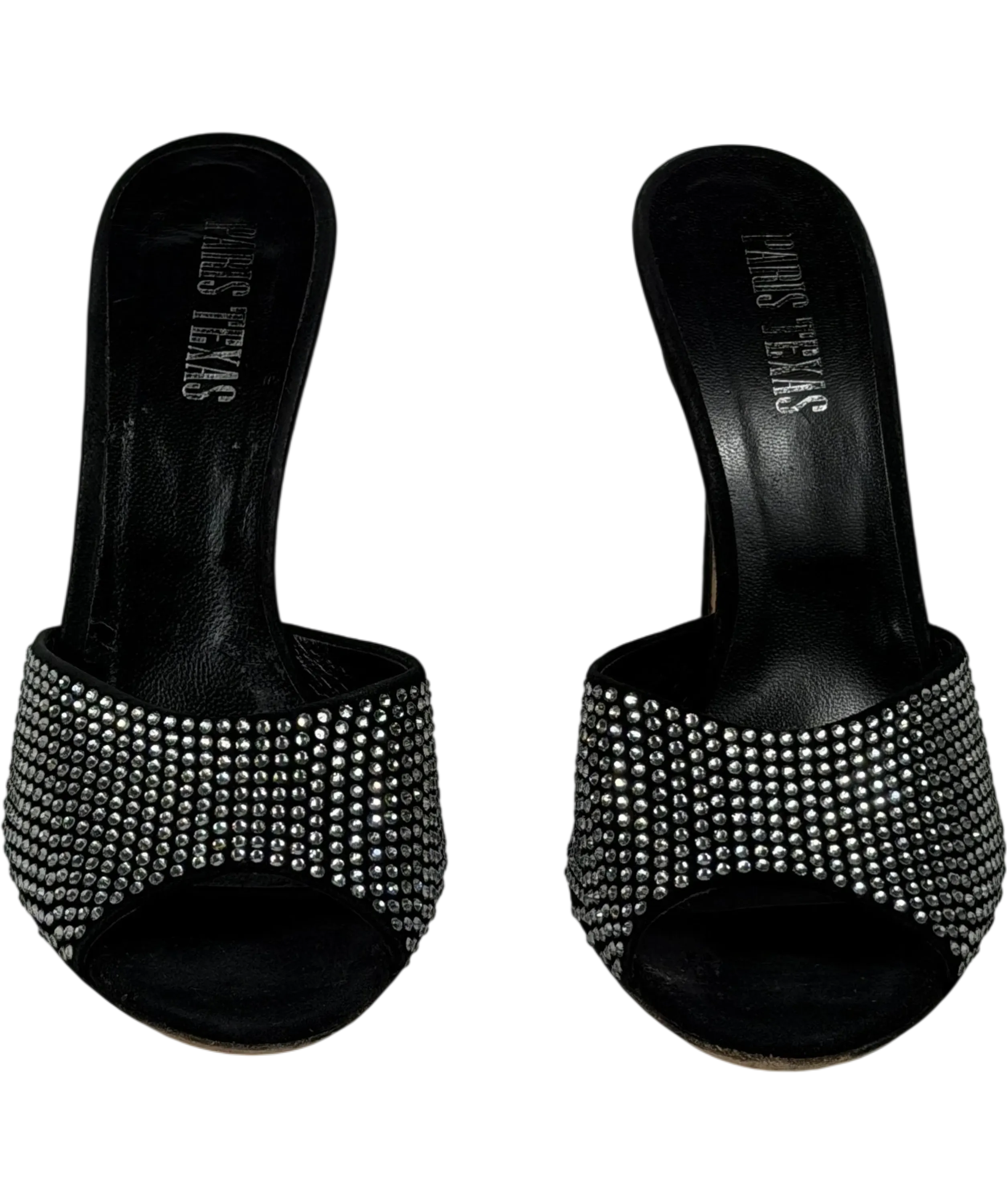 PARIS TEXAS Holly Crystal-embellished Suede Stiletto Mules In Black UK 5 EU 38