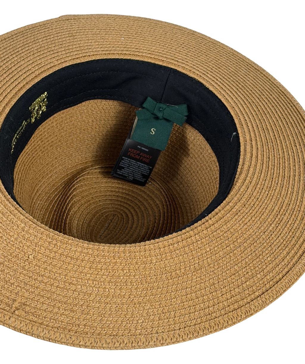 HOLLAND COOPER Francesca Hat Camel Beige Latte Bow With Gold Logo UK S