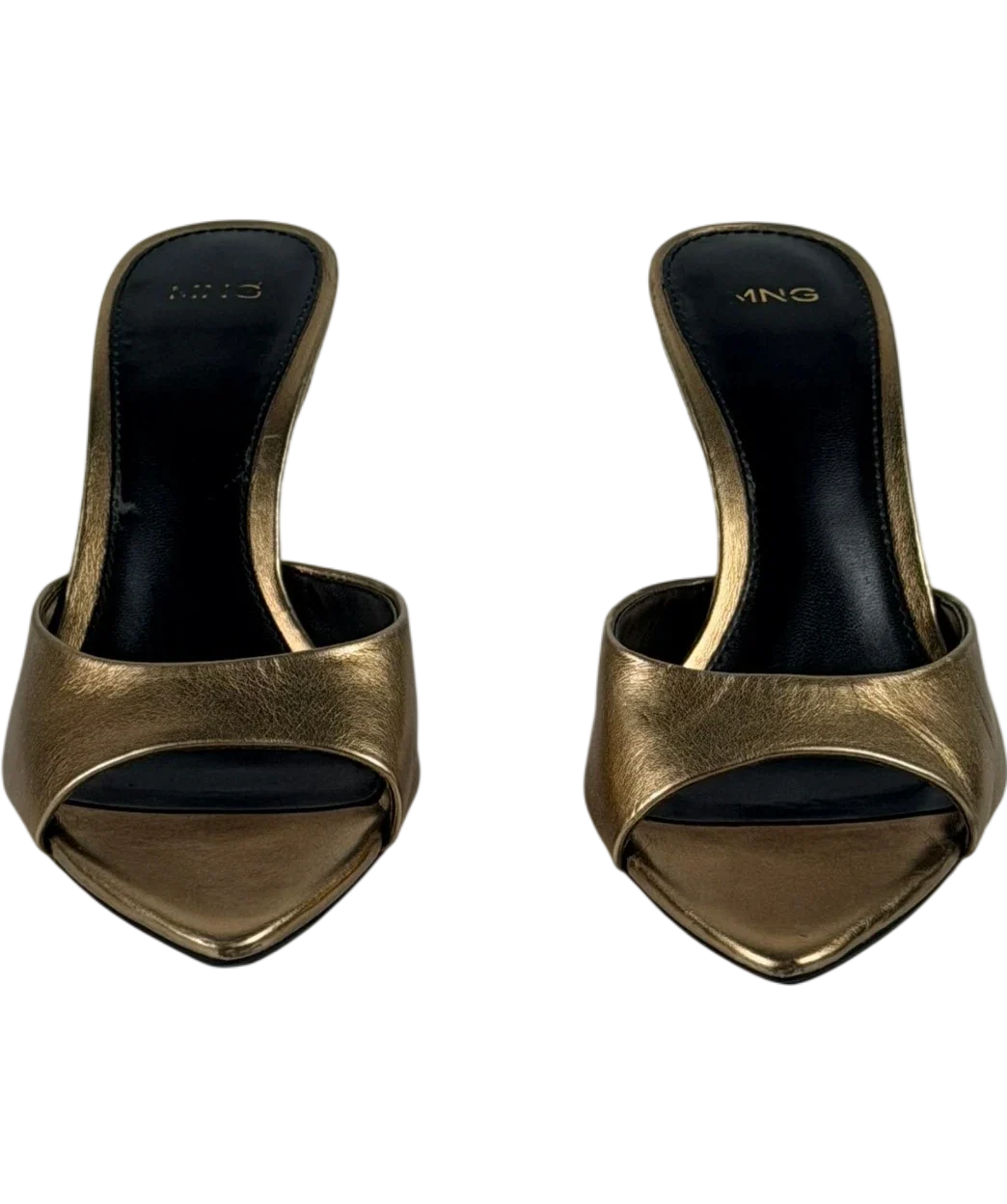 MANGO Pepic Gold Metallic Pointed Heeled Mules UK 4 EU 37