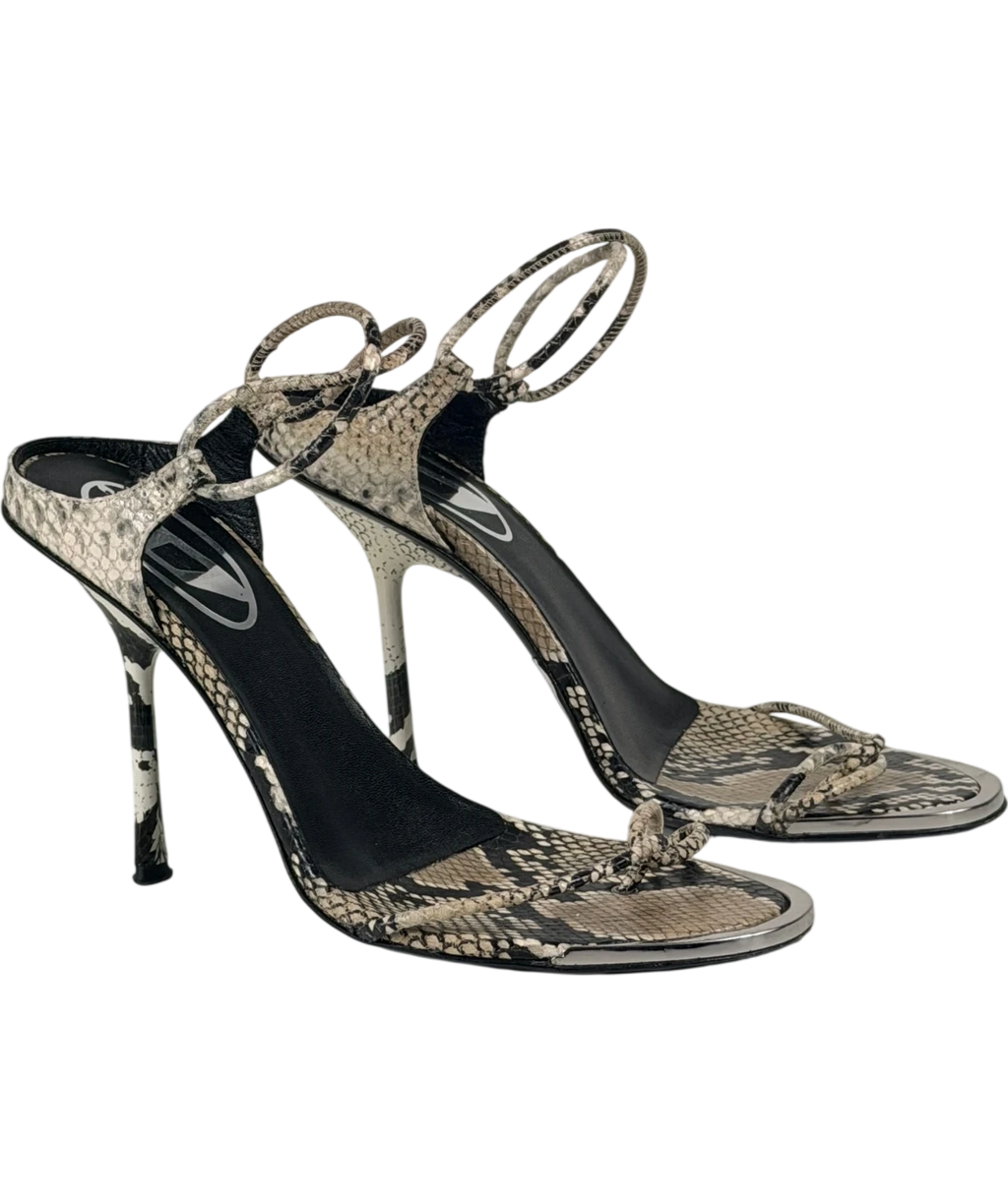 Diesel Beige Snakeskin Effect D-diam's Infra Lace 90 Heeled Sandals UK 6 EU 39