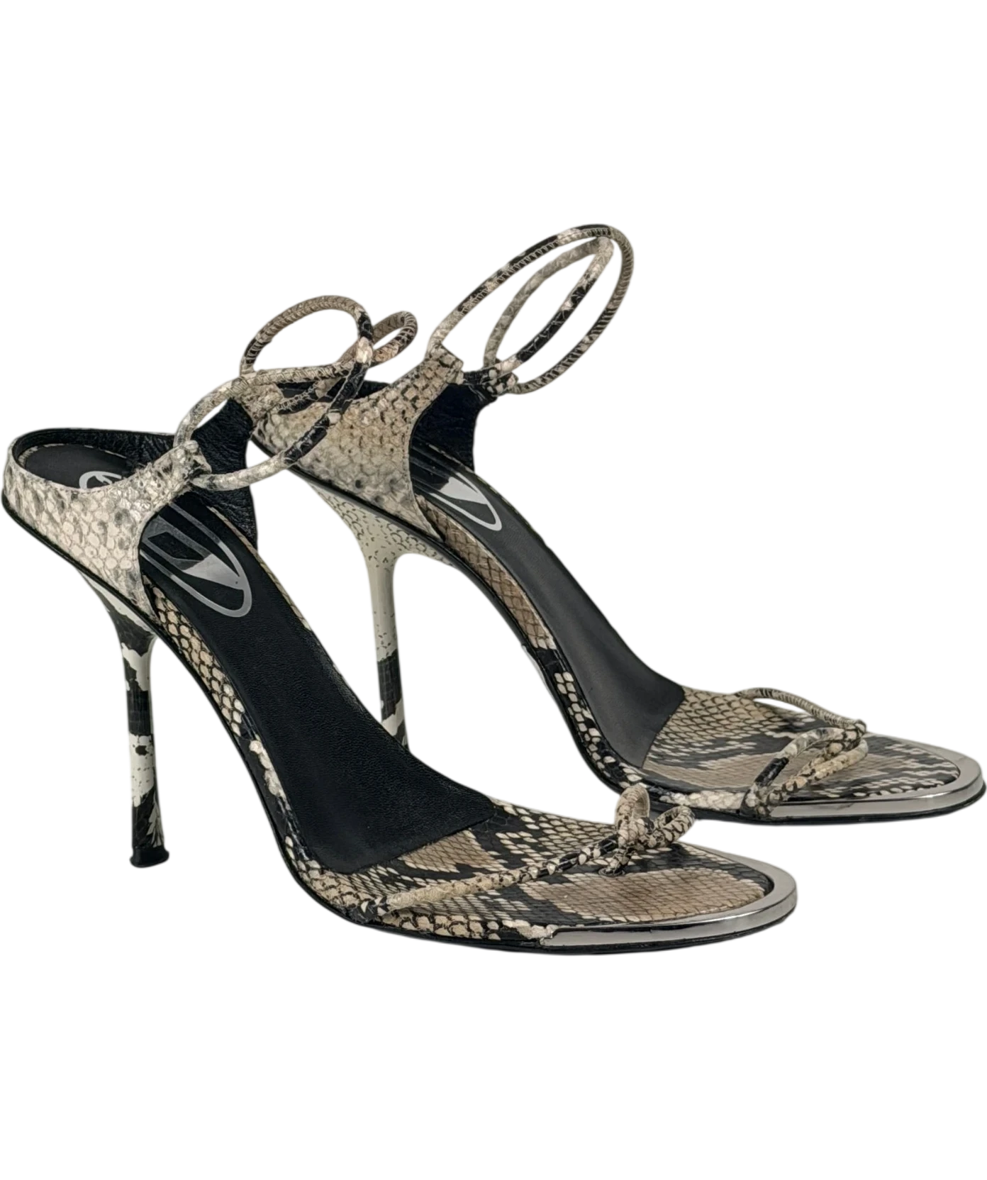 Diesel Beige Snakeskin Effect D-diam's Infra Lace 90 Heeled Sandals UK 6 EU 39