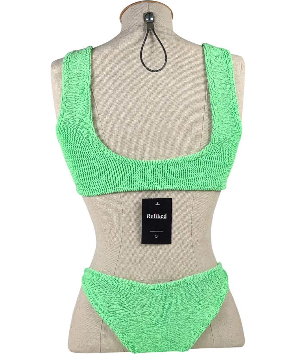 HUNZA G Bright Green Xandra Crinkle Bikini One Size