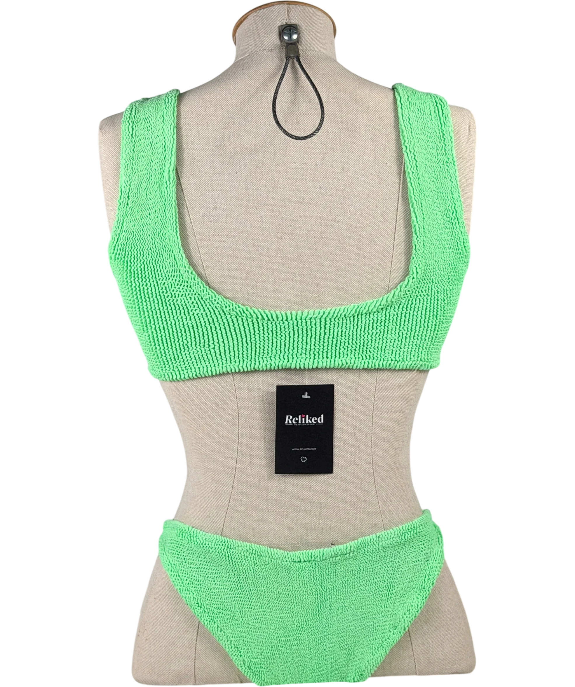 HUNZA G Bright Green Xandra Crinkle Bikini One Size