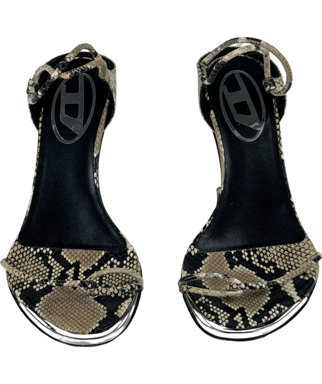 Diesel Beige Snakeskin Effect D-diam's Infra Lace 90 Heeled Sandals UK 6 EU 39
