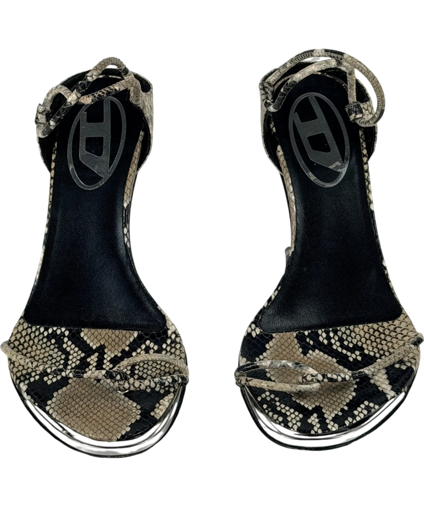 Diesel Beige Snakeskin Effect D-diam's Infra Lace 90 Heeled Sandals UK 6 EU 39