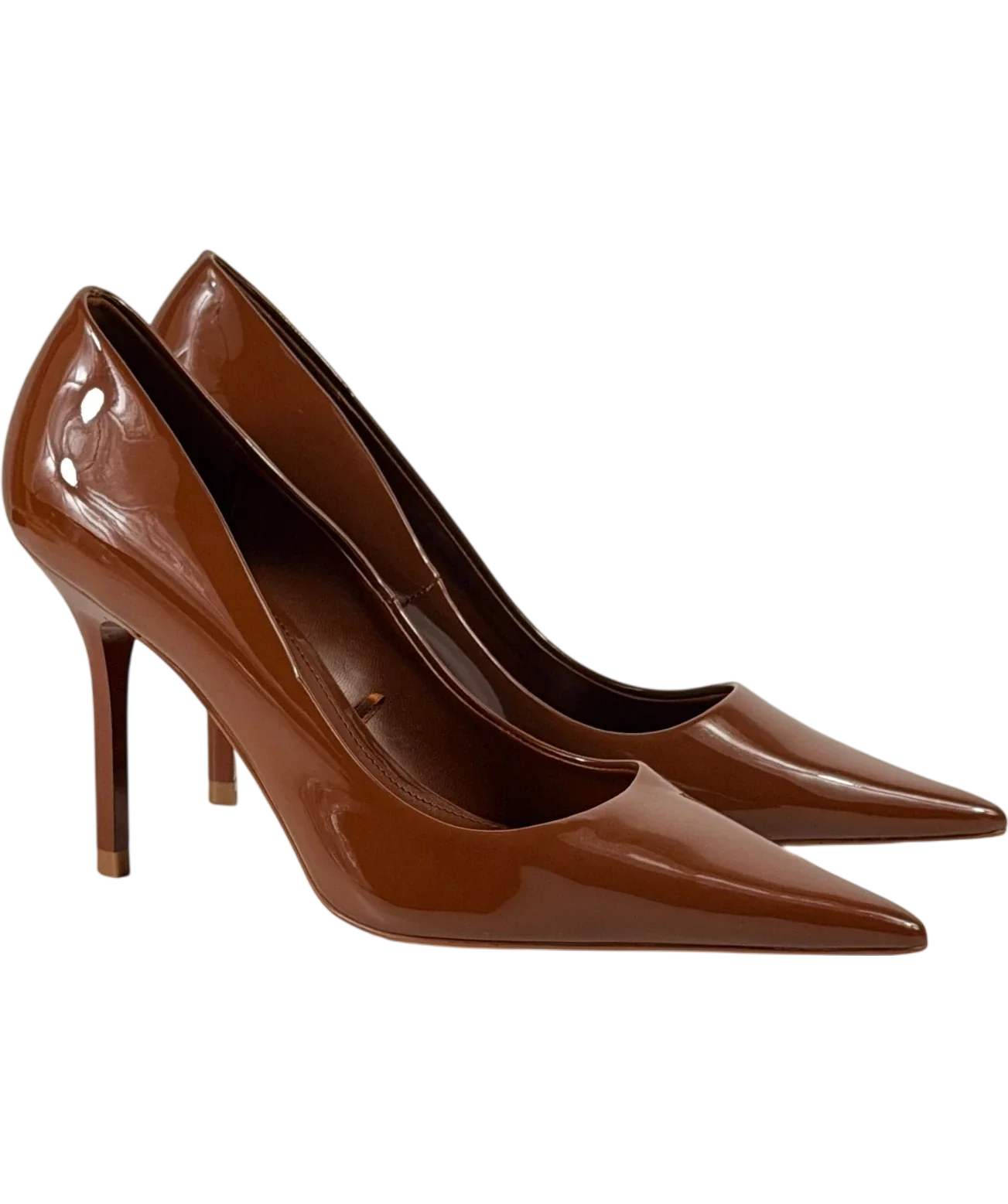 MANGO Patent Stiletto Heel Pumps In Terracotta Brown UK 5 EU 38