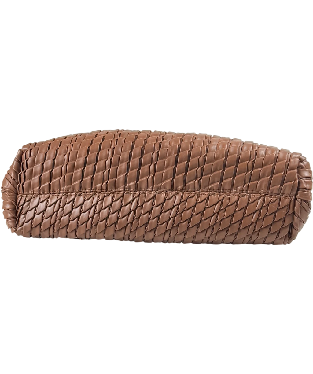 BY ANTHROPOLOGIE  Chocolate Brown Oversized Woven Clutch Bag with chain strap